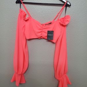 Forever 21 coral cropped blouse, size S.